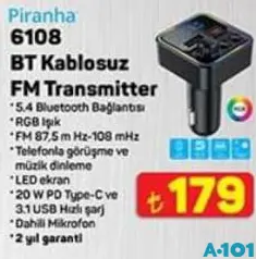 PİRANHA 6108 BLUETOOTH KABLOSUZ FM TRANSMİTTER fiyat ve kampanya bilgisi